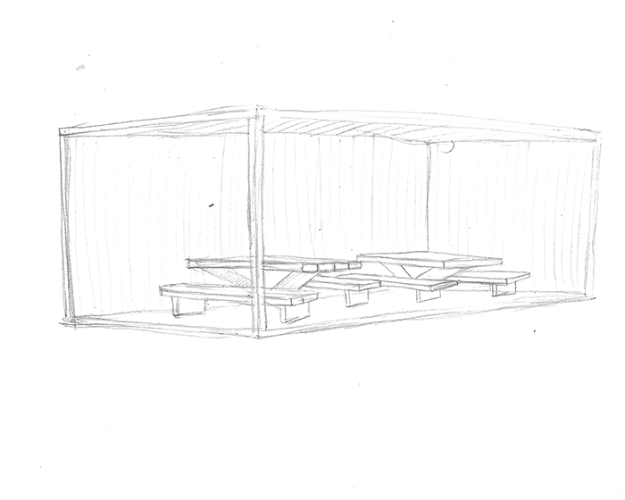 Croquis de Maeganeura montrant l'aménagement d'un conteneur